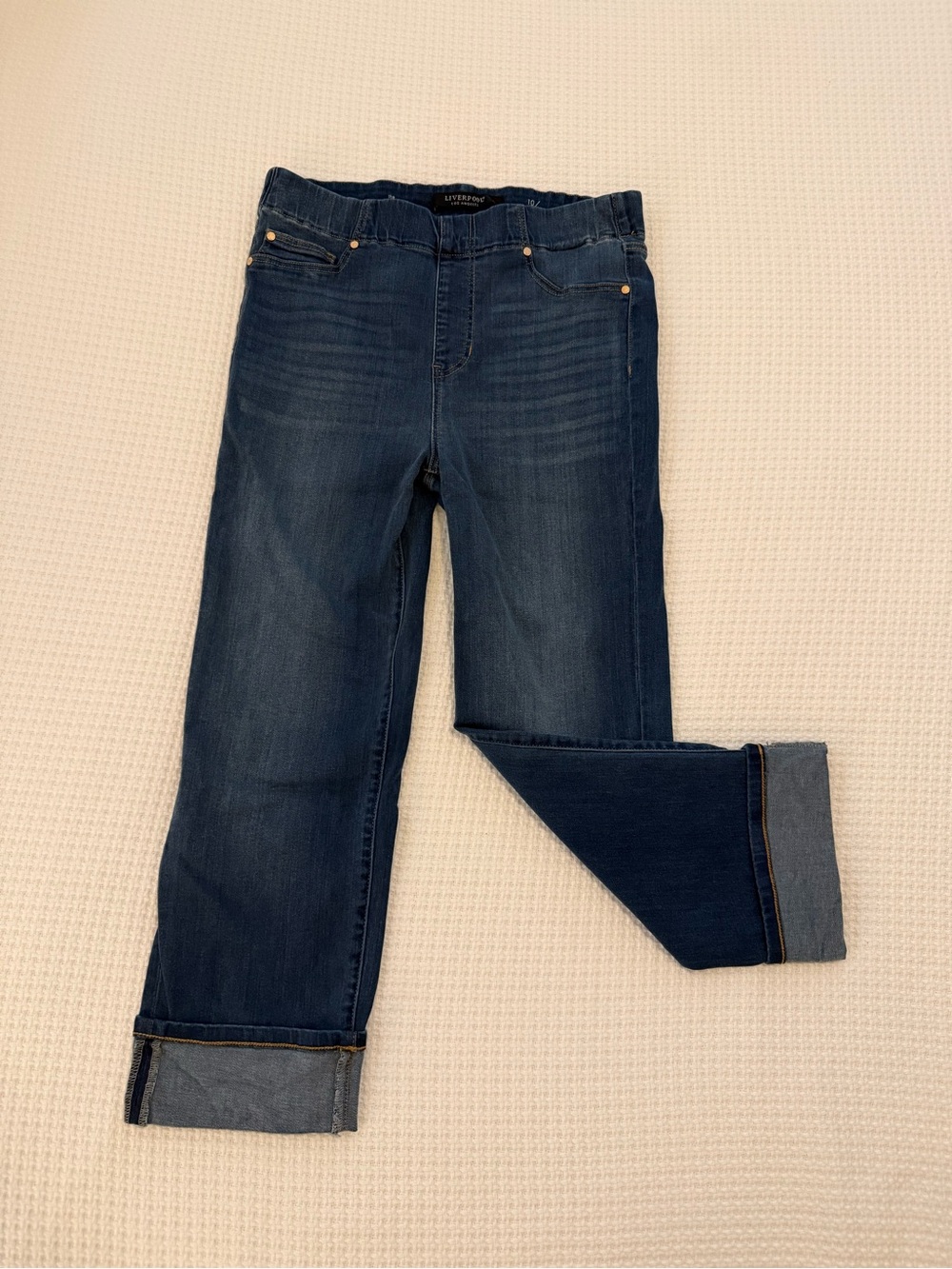 Liverpool Chloe Pull On Crop Jeans 10/30 Dark Wash Wide Cuff Stretch